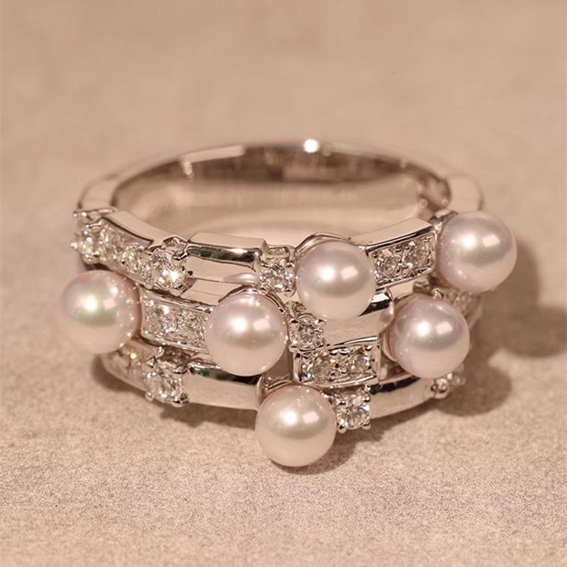 French romantic baroque pearl closed ring, girls wear ins index finger ring light luxury high-end ring