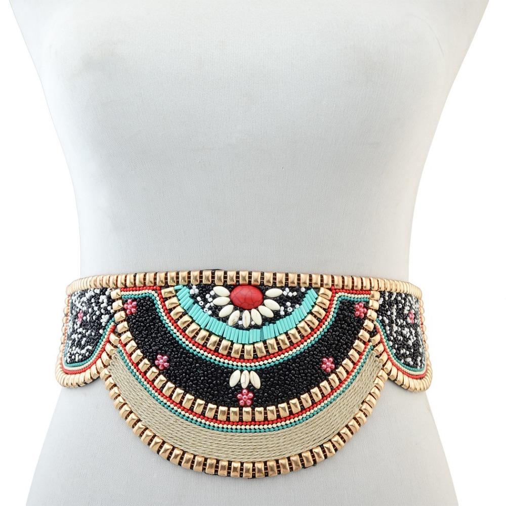 Adjustable Bohemian Women Belt Shining Ethnic Beaded Waistband  Body Jewelry for Holiday