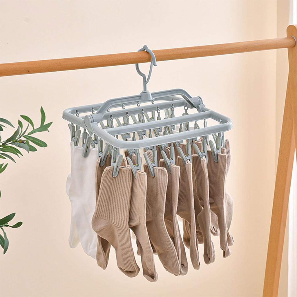 Foldable Drip Hanger with 32 Clips - Plastic Hanging Drying Rack for Clothes Underwear Socks