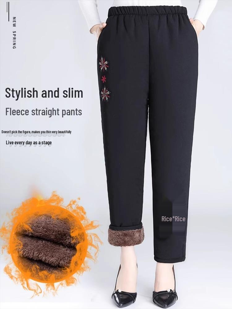 Women's Warm Winter Pants - Middle-Aged & Elderly, Thick Velvet & Lamb's Wool, Loose Fit, Cotton, Grandma Style