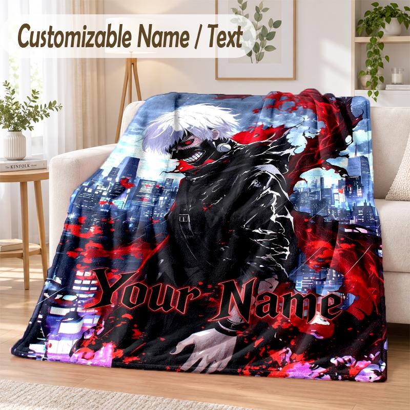 Tokyo Ghoul Custom Name Flannel Throw Blanket Soft Warm for Sofa Bed Indoor Home Use