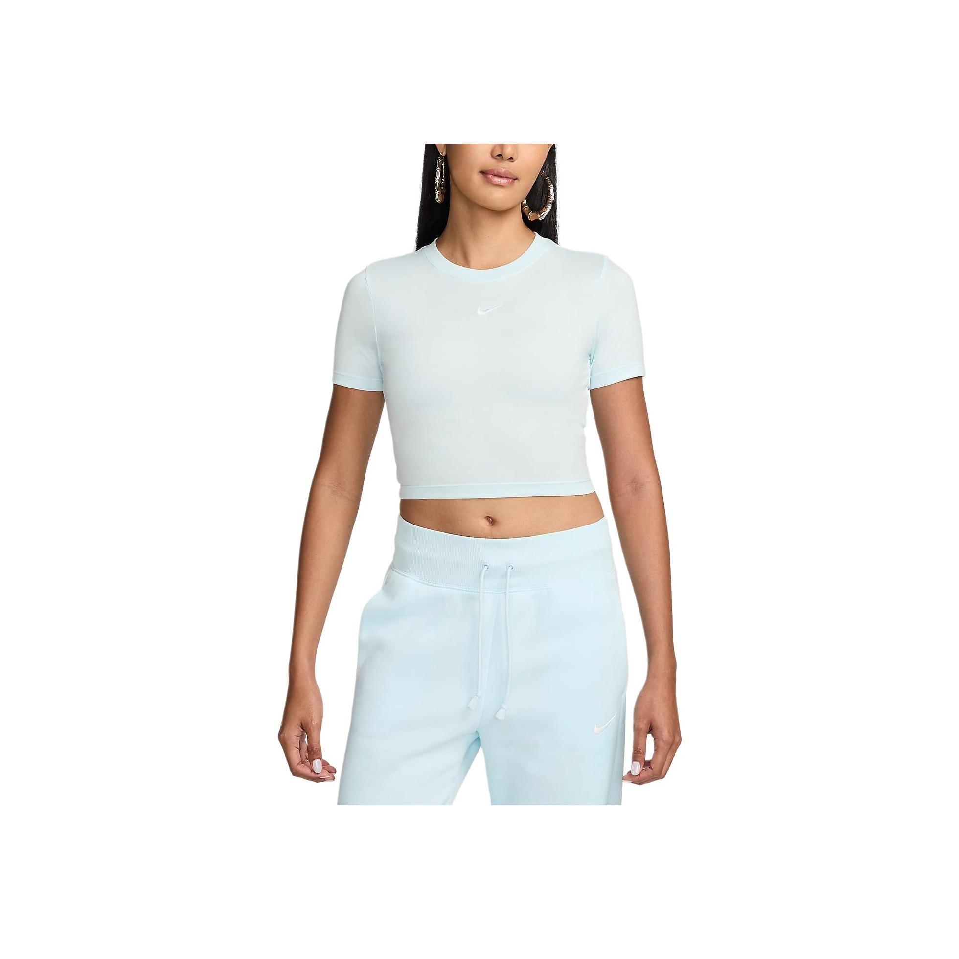 

Nike Sportswear Essentials Series Casual Sports Round Neck Pullover Fitted Short Sleeve T-Shirt Women T-Shirts Glacier-Blue White FB2874-474 M