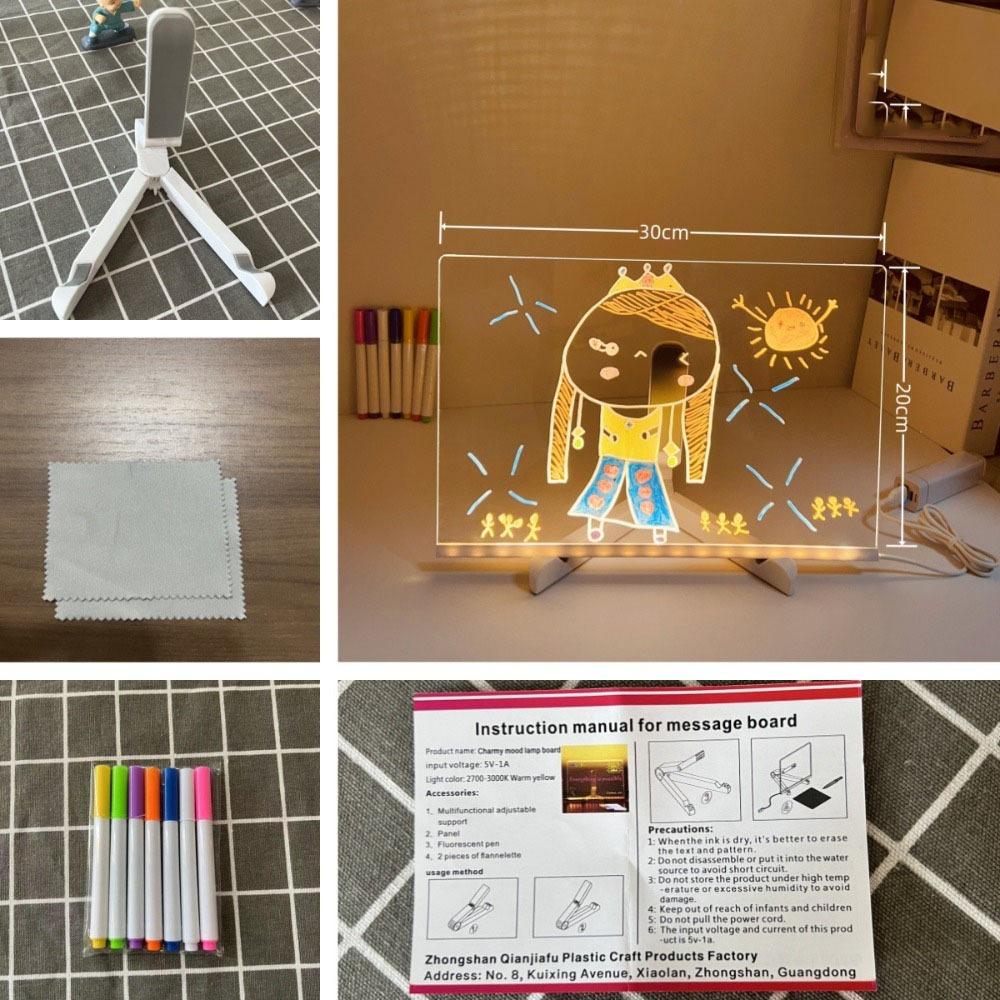 Acrylic Colorful LED Writing Board Erasable Kids Drawing Board USB Message Board  DIY