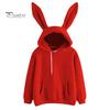 Winter Hooded Sweatshirt Women Fall Hoodie Bunny Ear Decor Solid Color Loose Long Sleeve Cold Weather Elastic Cuff Drawstring Soft Warm Casual