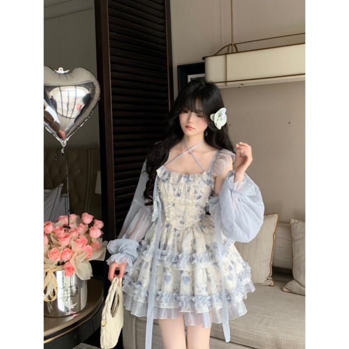 Exquisite Girl Beautiful High-end Wear Suit Skirt Summer Chic Floral Dress Sunscreen Blouse Birthday Dress