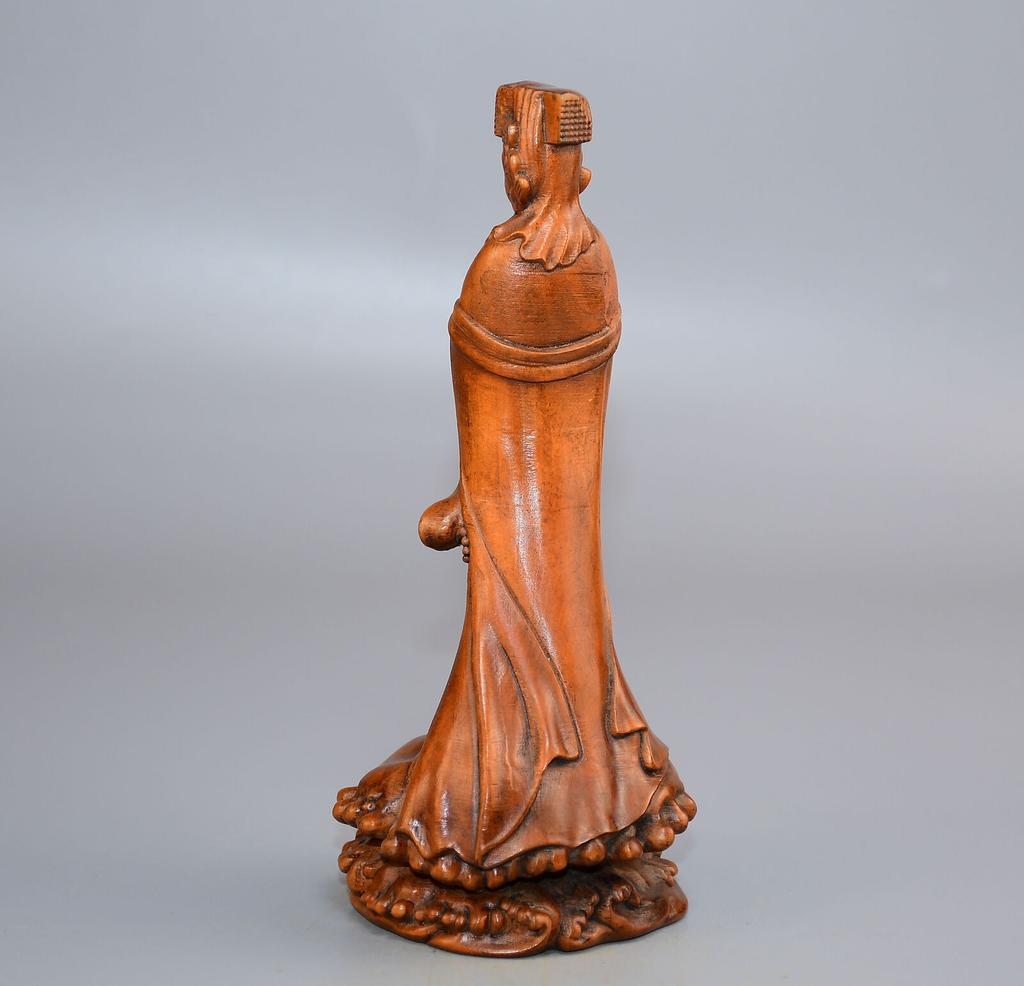 Chinese Natural Boxwood Carved Mazu Figure Statue Wooden Sculpture Home Decor