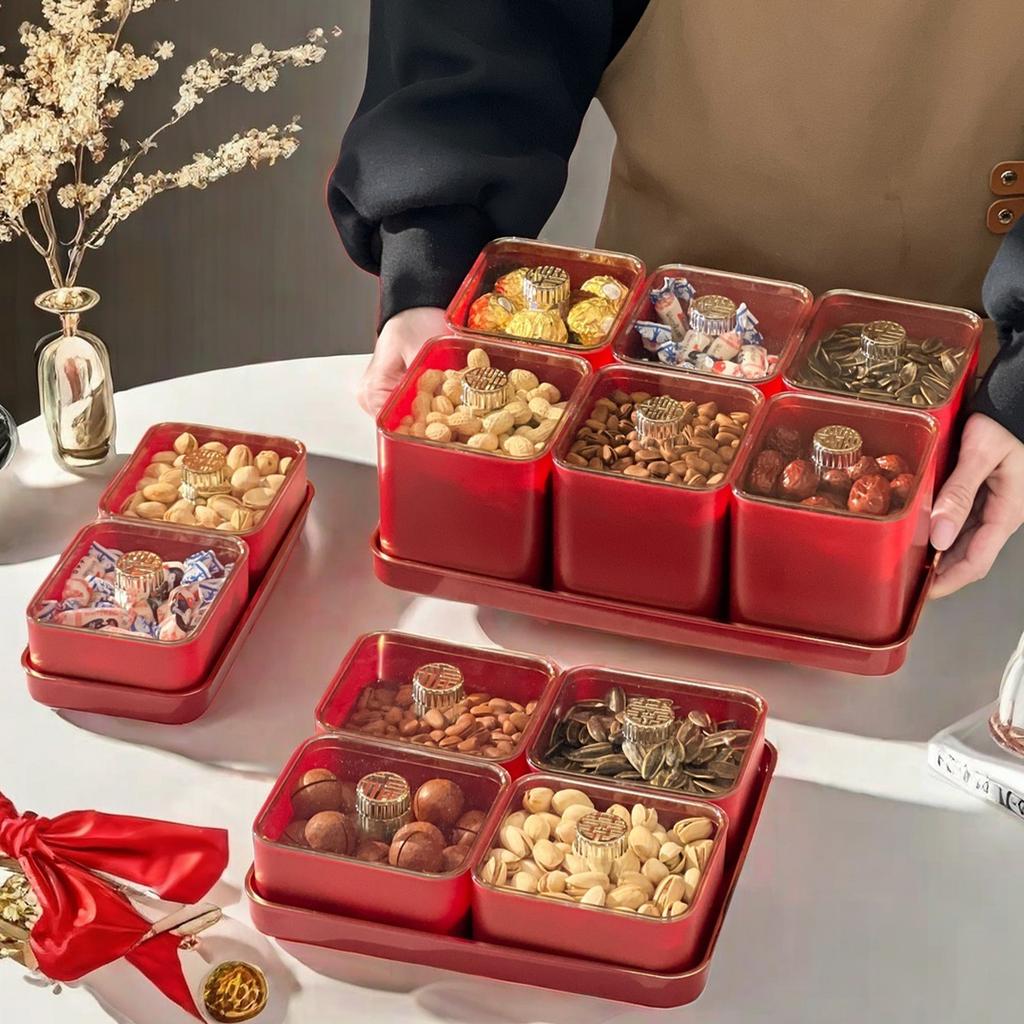 2/4/6 przegródek talerz na owoce z pokrywką Boże Narodzenie Nowy Rok dekoracja domu talerz na orzechy cukierki suszone owoce naczynie pojemnik na żywność