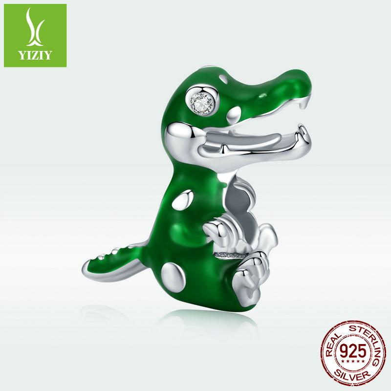 Green Dripping Crocodile Diy Beaded Accessories, Fashion Animal S925 Silver Loose Beads Bsc190