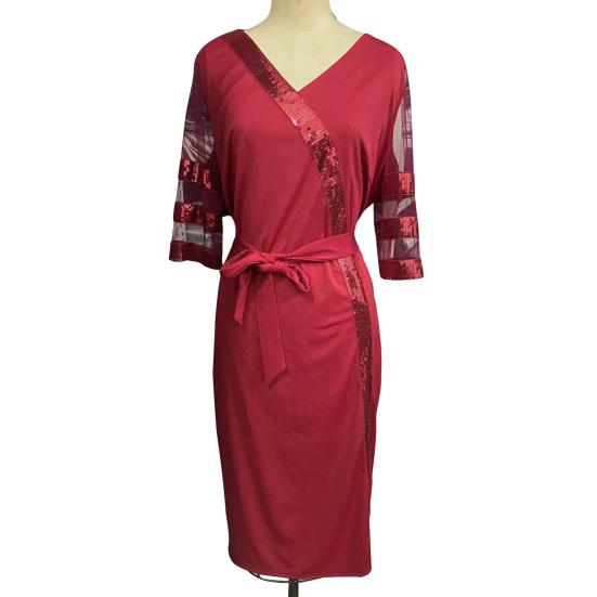 Great Solid Color All Match Mesh Patchwork Sheath Dress Lady