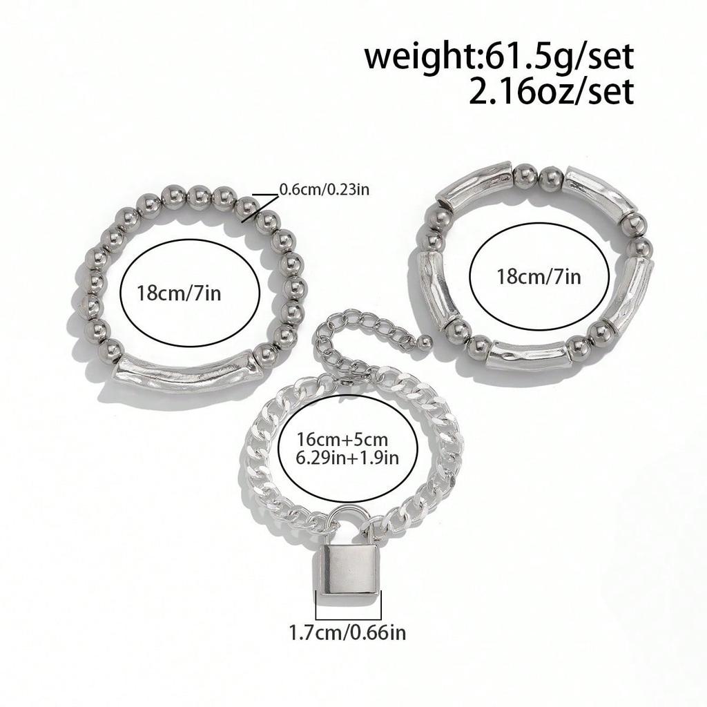 European and American Punk Style Lock-shaped Pendant Bracelet Bracelet Personalized Bent Tube Bead Elastic Bracelet for Women