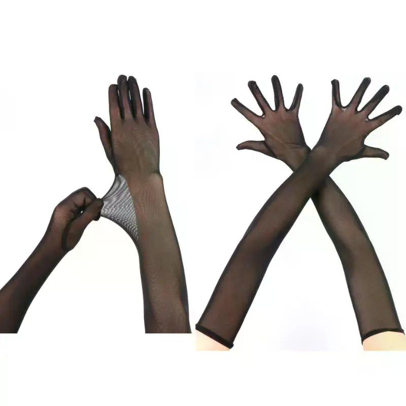 55CM Sexy Lace Thin Hollow Transparent Long Gloves Breathable Net Yarn Women Man Stage Performance Party Cosplay Elasticity