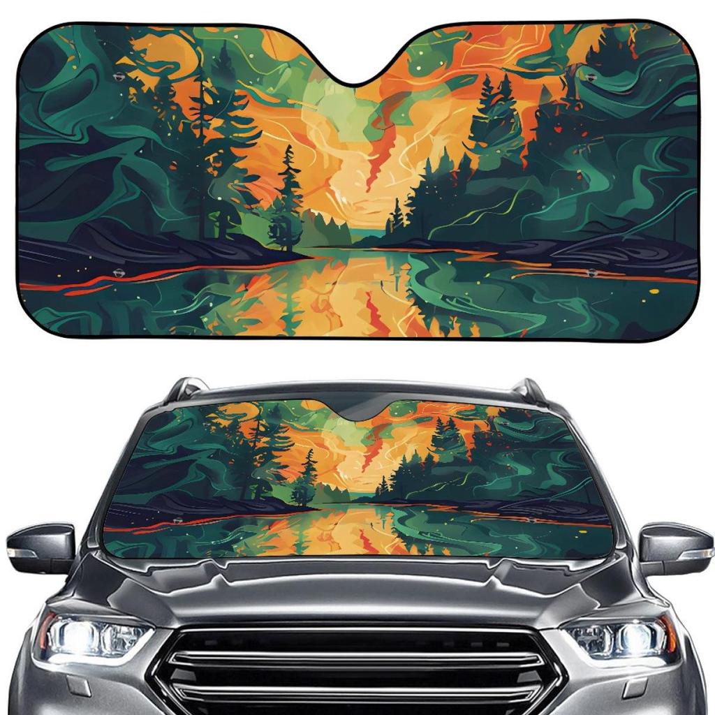 Car Sunshade with Outdoor Camping Design - Customizable Front Windshield Cover