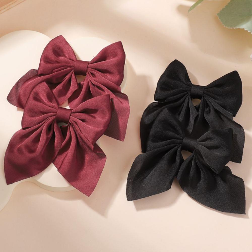 TĘCZOWE KOKARDY 2 SZT. Kokardy do włosów na kucyk dla dziewczynek Klips do włosów 3,3 cala Satynowe Jednokolorowe Spinki do włosów Damskie Grzywki Klips do włosów