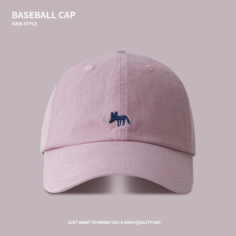 Cartoon Little Fox Embroidered Baseball Cap Spring and Summer Sun Protection Visor Hat Soft Top Big Head Circumference Couple Cap