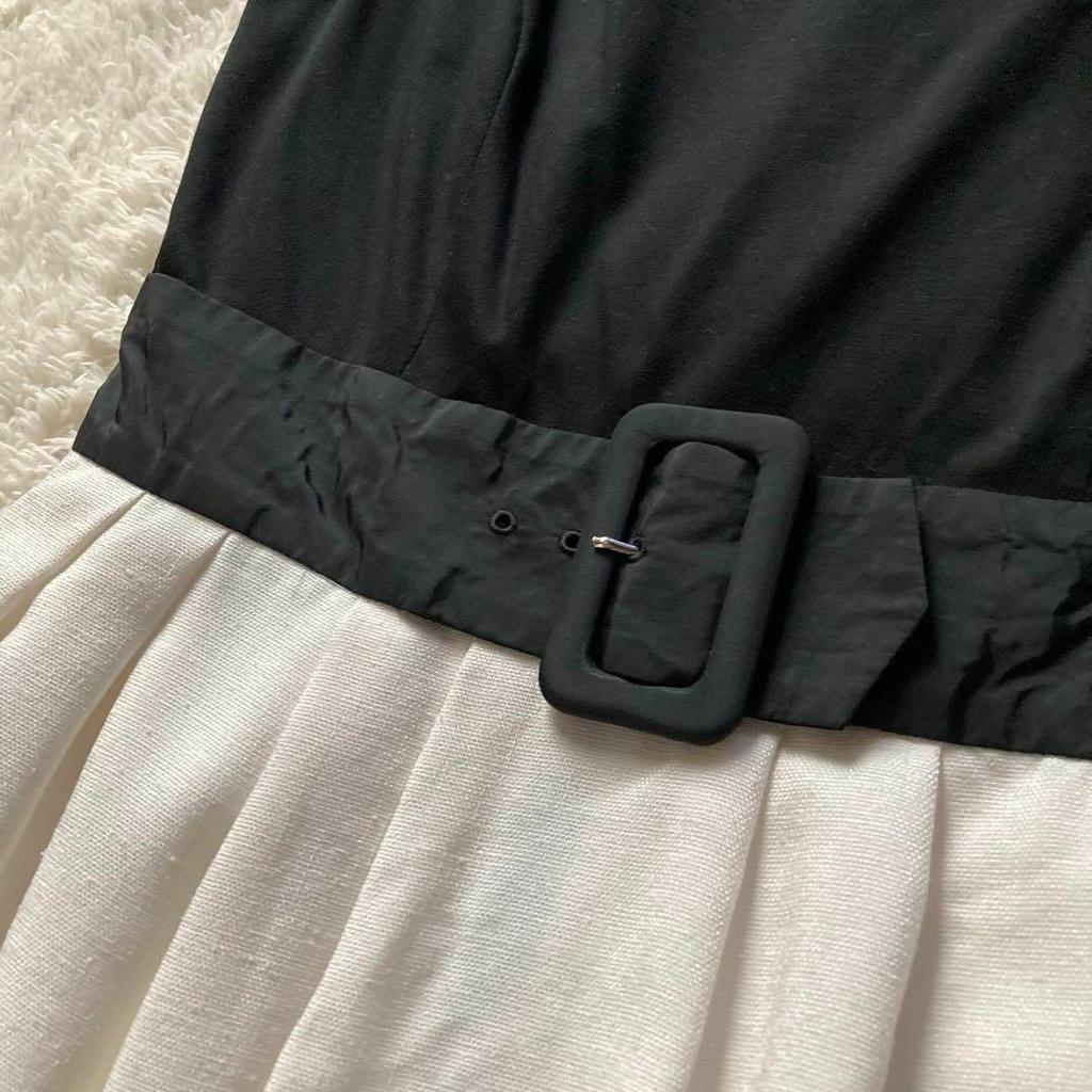 Used M's Gracie Different Materials with Belt Docking Summer Dress White Black 38