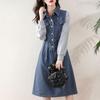 Youthful Denim Dress for Women Spring Flattering Loose Fit Cover Belly Slimming Elegant Long Dress