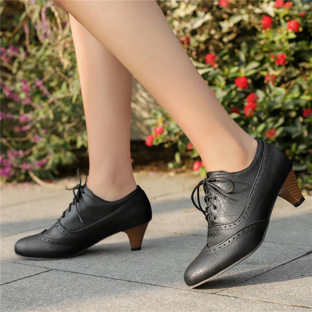 Fashion Retro Oxford Pumps Spring and Autumn New Style Fashion Cross Lace Up High Heels Single Shoes Round Head Lefu Shoes High Heels Si