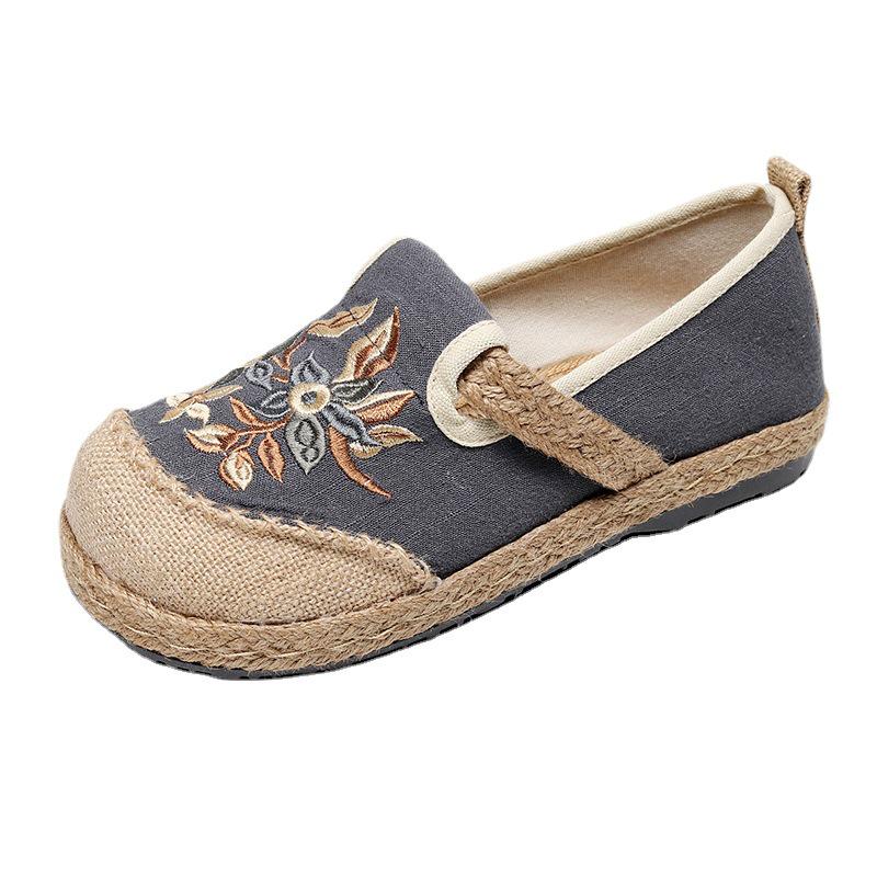 2025 Handmade Women's Old Beijing Embroidered Cloth Shoes with Soft Sole & Hemp Edge, Ethnic Low-Cut Style