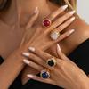 Salircon Exquisite Retro Inlaid Resin Thick Open Rings for Women Punk Geometry Chunky Stackable Knuckle Ring Aesthetics Jewelry