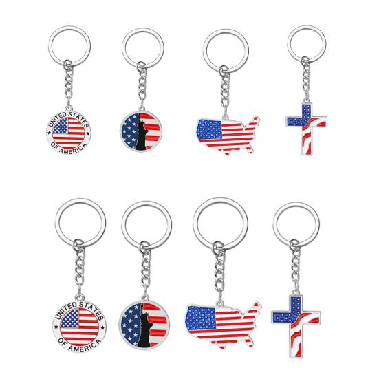1/4ks Keep America Great Again Keychain Cross Goddess Shape Vzor americké vlajky Kovový přívěsek na klíče pro politické nadšence