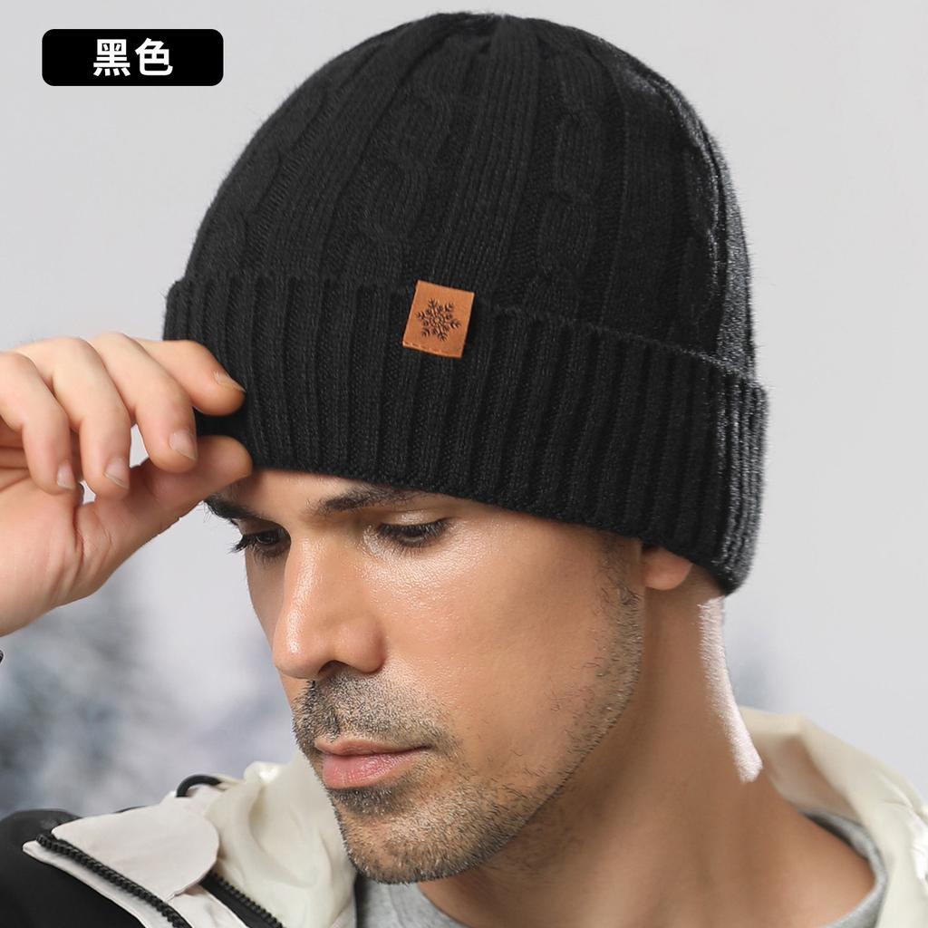 Knitted Hat, Men's Winter Velvet Thickened Cold-proof Outdoor Cycling Wool Knitted Hat Scarf Gloves Three-piece Set