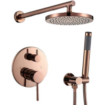 Tuqiu Rose Gold Brass Bathroom Shower Faucet Valve Faucet Set With 8-12 Inch Round Shower Head Bathroom Wall Shower Kit