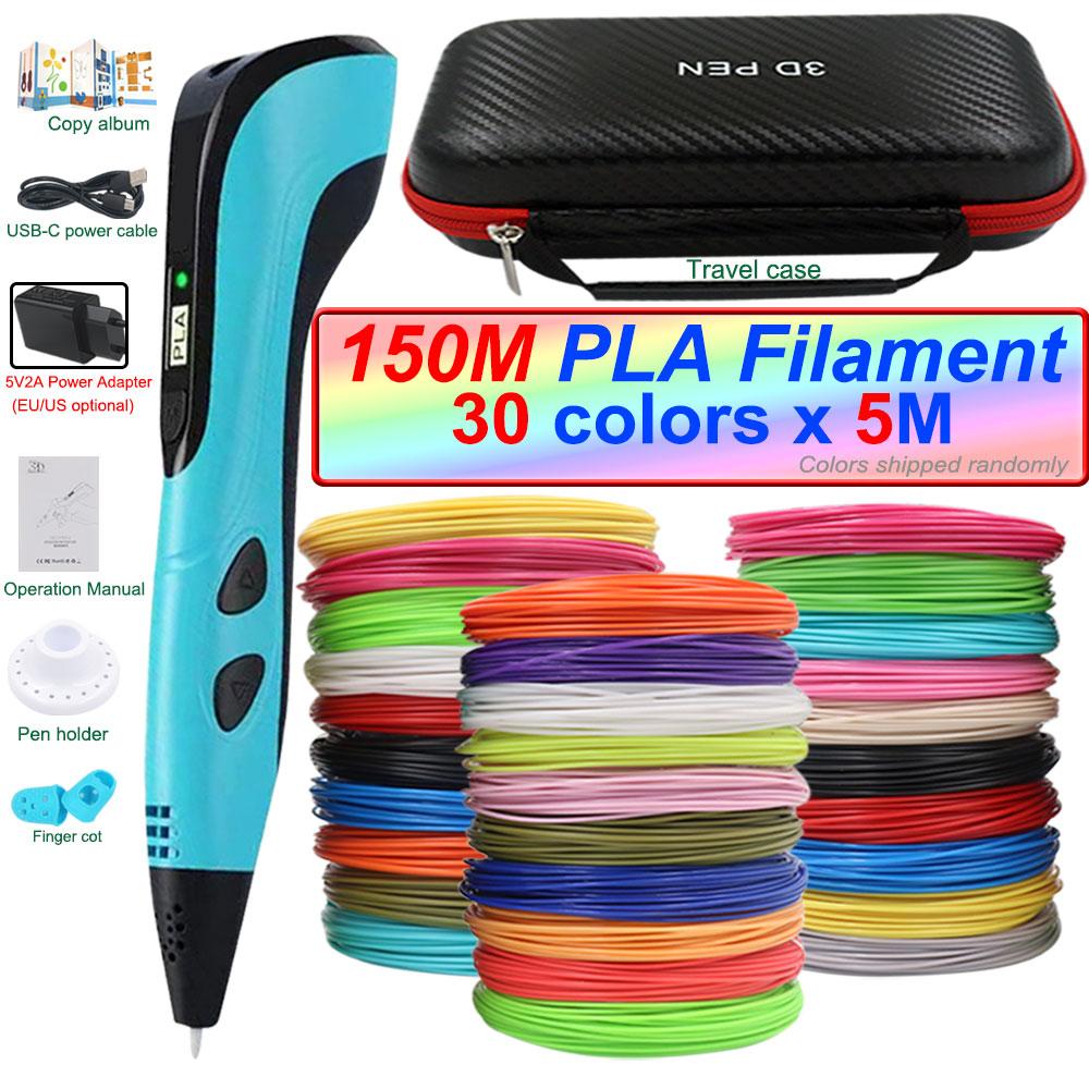 Nowy długopis 3D Długopis 3D dla dzieci z zasilaczem 200M Filamentu PLA Etui podróżne Prezent urodzinowy na Boże Narodzenie dla dzieci