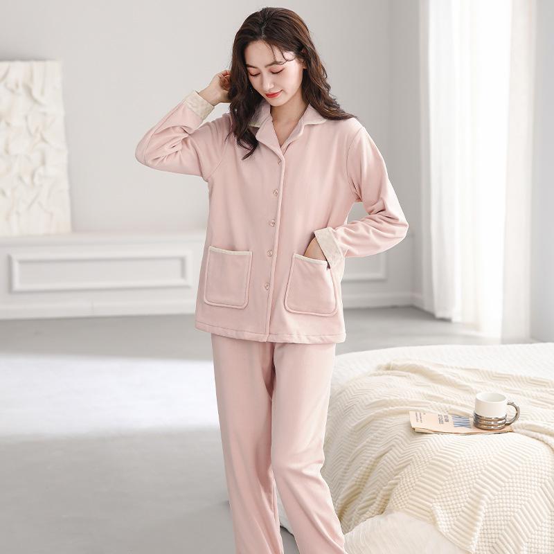 Women's Thickened Coral Fleece Pajamas Set - Long Sleeve, Warm, 2025 New Autumn/Winter Style Homewear