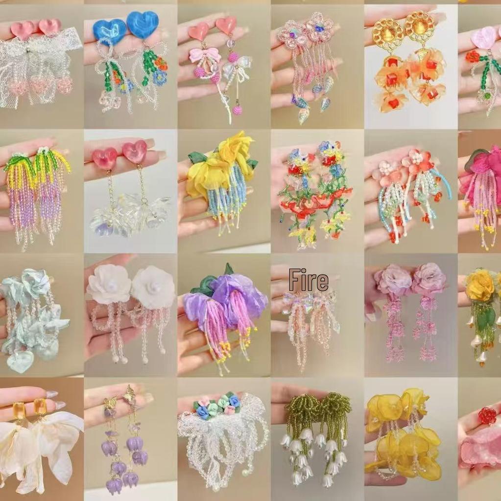 Silver Needle Chiffon Flower Tassel Earrings, Sweet Mori Style, Dopamine Trend, Versatile Women’s Earrings