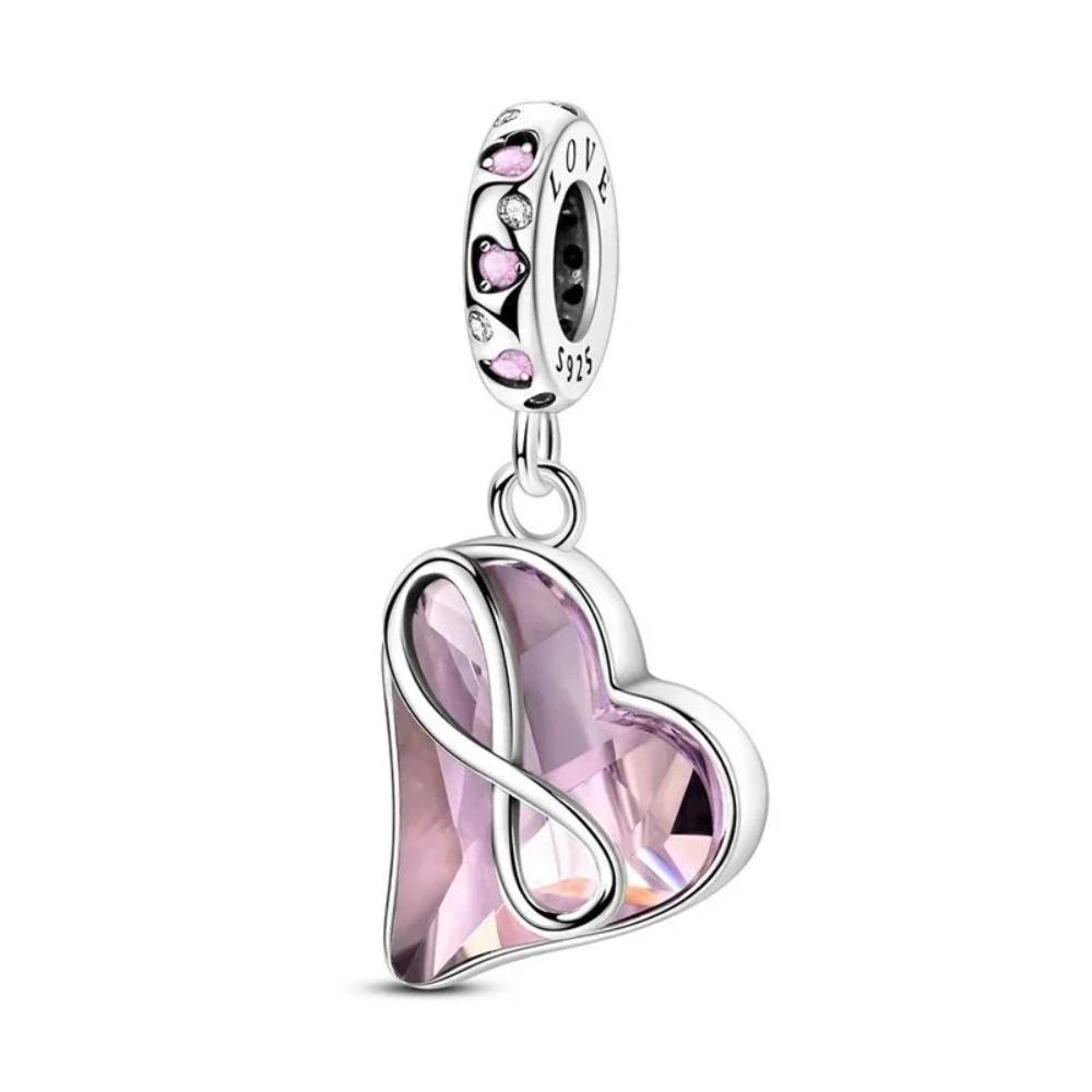 925 Silver Pink Blossom Dangle Charm Butterfly Heart Flower Rose Bird Bead For DIY Necklace Bracelet Fine Jewellery