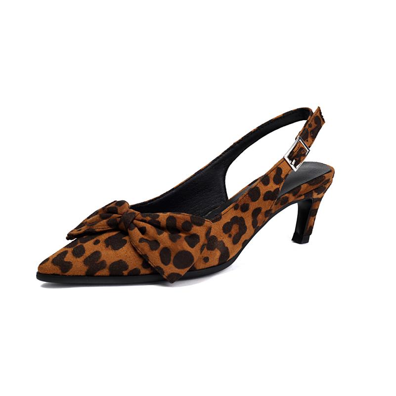 

FOREADA Women Slingbacks Pumps Pointed Toe Kitten Mid Heels Buckle Bow Glove Shoes Ladies Fashion Shoes Spring Autumn 46 39 коричневый