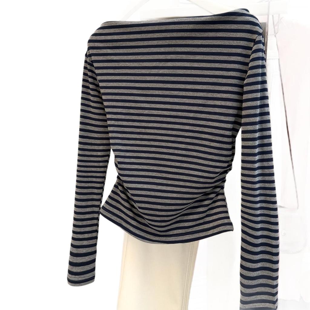 Korean Striped One-Shoulder Long-Sleeve T-Shirt: Women's Fashion 2025