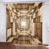 2PCS Digital Printed Curtains, Illusion Wood Plank Pattern, Beautiful Window Drapes for Living Room Bedroom Home Decor