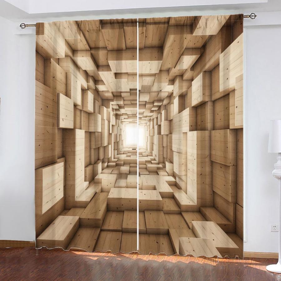 2PCS Digital Printed Curtains, Illusion Wood Plank Pattern, Beautiful Window Drapes for Living Room Bedroom Home Decor