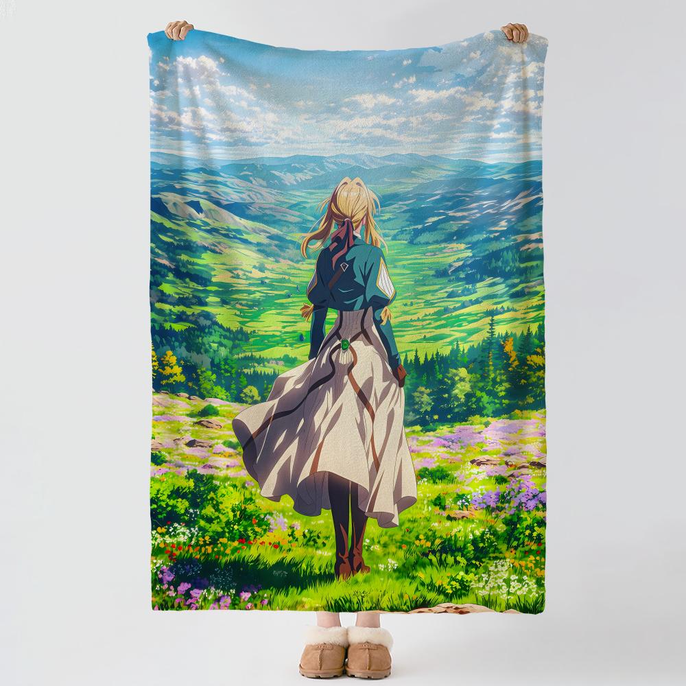 Anime V-Violet Evergarden-n Throw Thick Comfort Flannel Quilt, Multi-scene Use Indoor Outdoor Daily Nap
