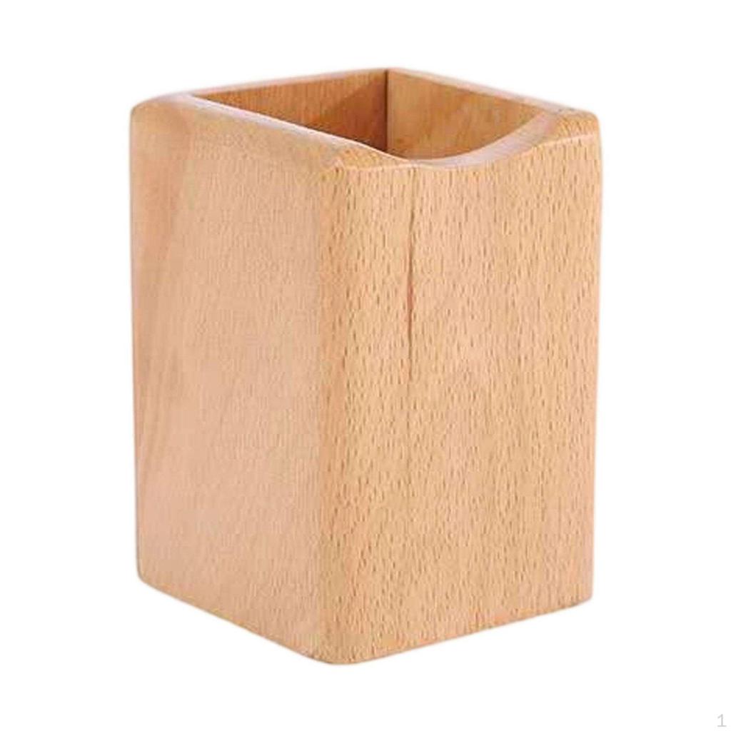 Wooden Pen Holder Minimalist Design Wood Pencil Cup Multifunctional Square for Office,