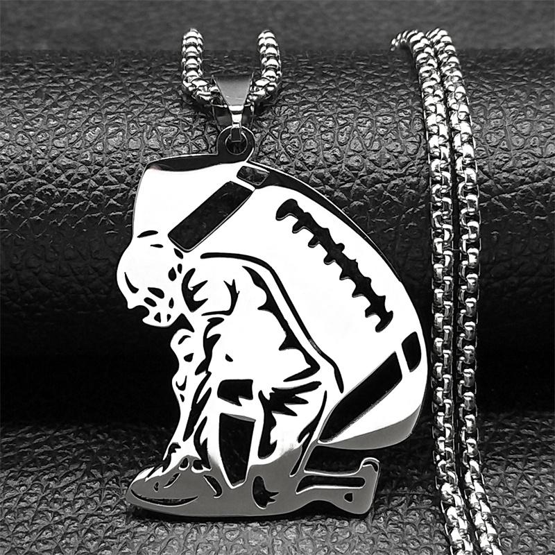 Trend Rugby American Football Pendants Necklace For Women Men Stainless Steel Gold Silver Color Male Faith Chain Jewelry Gifts