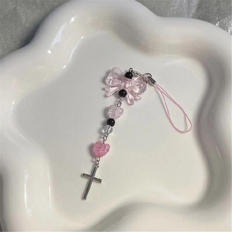 Heart Cross Bead Hanging Pendant Phone Strap Cute Bag Decoration for Girls