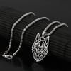 Hollow Wolf Head Pendant Necklace For Men Silver Stainless Steel Punk Long Chain Jewelry