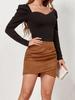Suede Plush Solid Color Bodycon Pleated Mini Skirt with Irregular Zipper for Autumn/Winter – Women's Fashion 2026.
