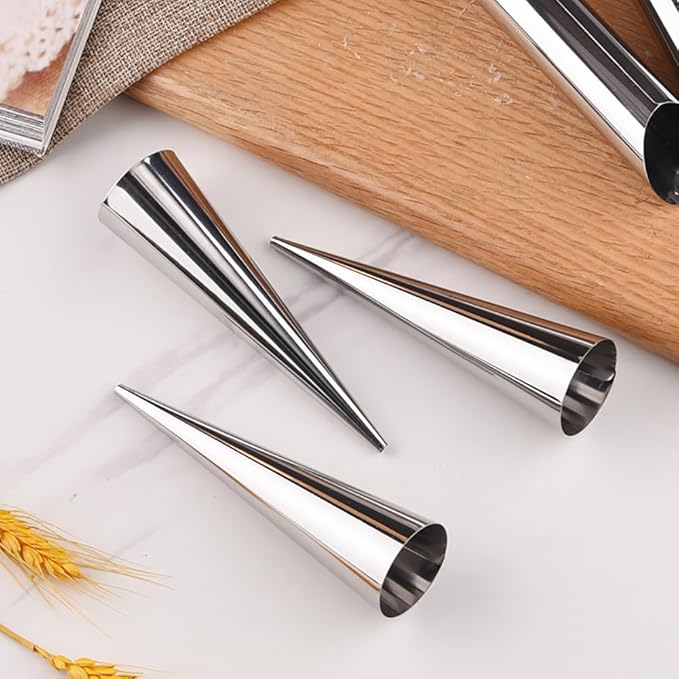 Stainless Steel Cone Roller Set 12 Pcs 3.5CM Conical Pastry Molds for Cannoli, Crepe Rolls, Ice Cream Cones, with Cleaning Brush