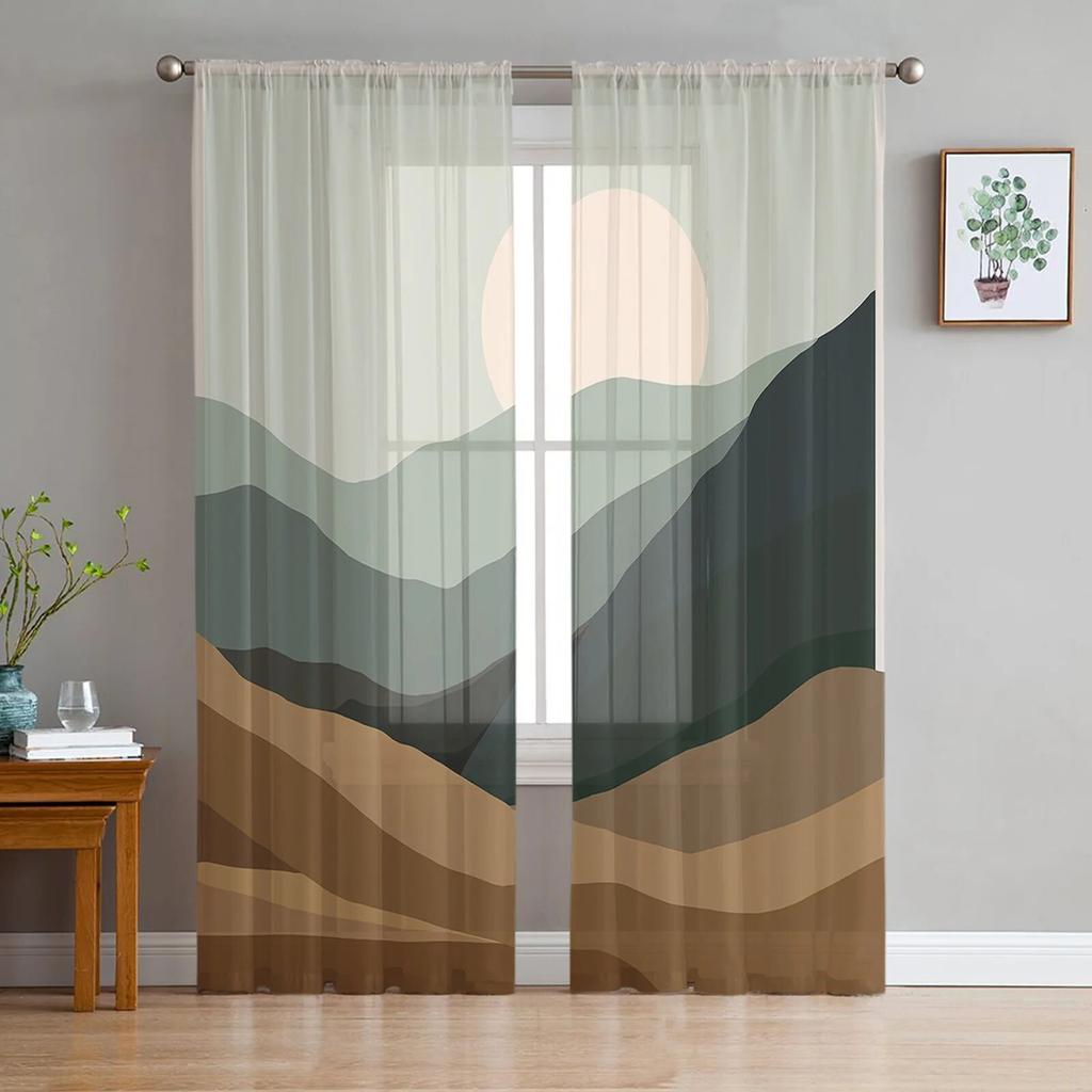 Abstrakte Landschaft Sonnenuntergang Berg Moderne Tüllvorhänge für Wohnzimmer Schlafzimmer Home Küche Fenster Gardinen