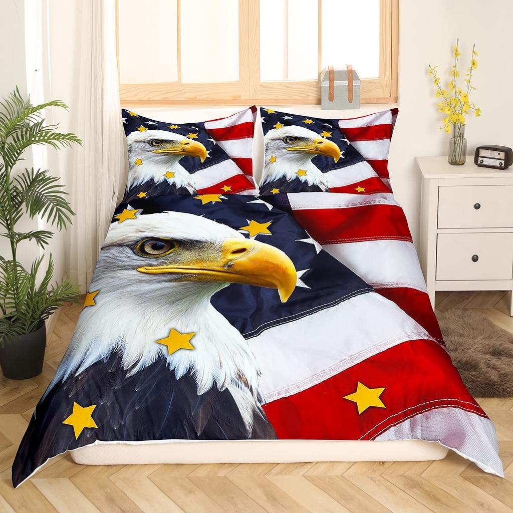 Geometric Eagle Duvet Cover Sets Full Size,Gold Starry Galaxy Bedding Set 3pcs,Abstract Mountain View Nature Animals Quilt Cove