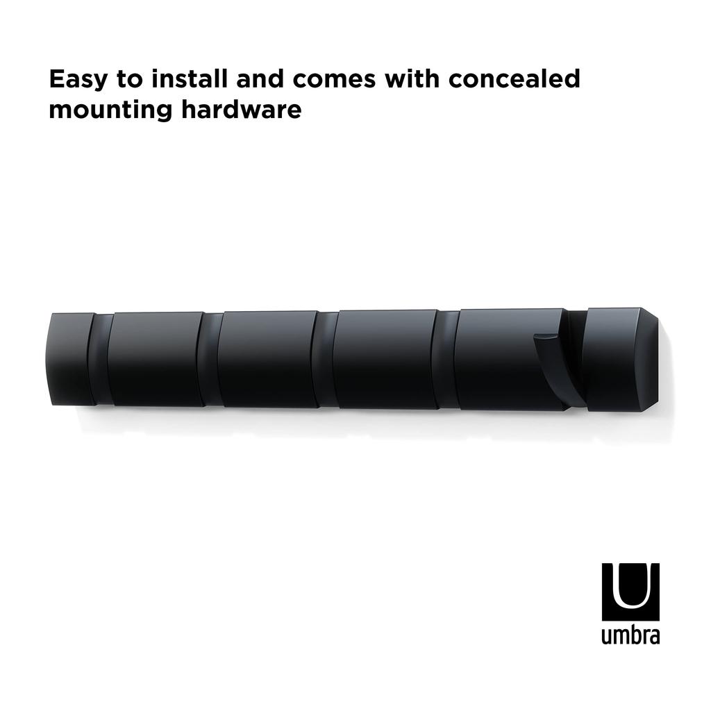 Official Umbra Wall Wall Storage FLIP 2318850040 Hooks, Hanger, Hooks, Wooden, Black, 5-Row HOOK,