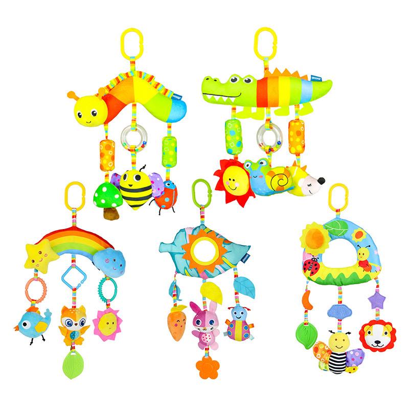 Rainbow Leaves Baby Crib Mobile & Plush Animal Rattle Toy