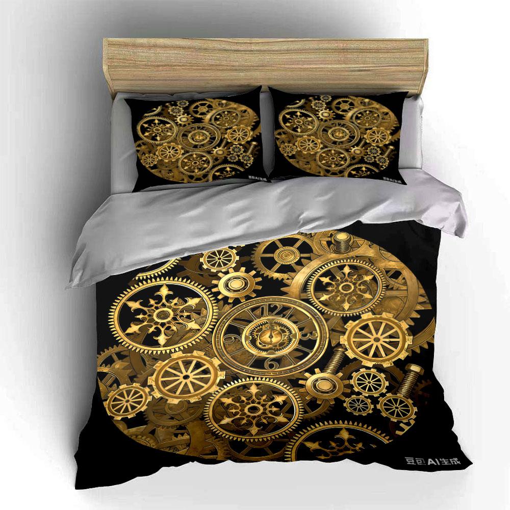 Vintage Clockwork Art Decor Set Multiple Sizes Kid'S And Adults' Bedroom Exquisite 3Pc Bedding Set, Gift
