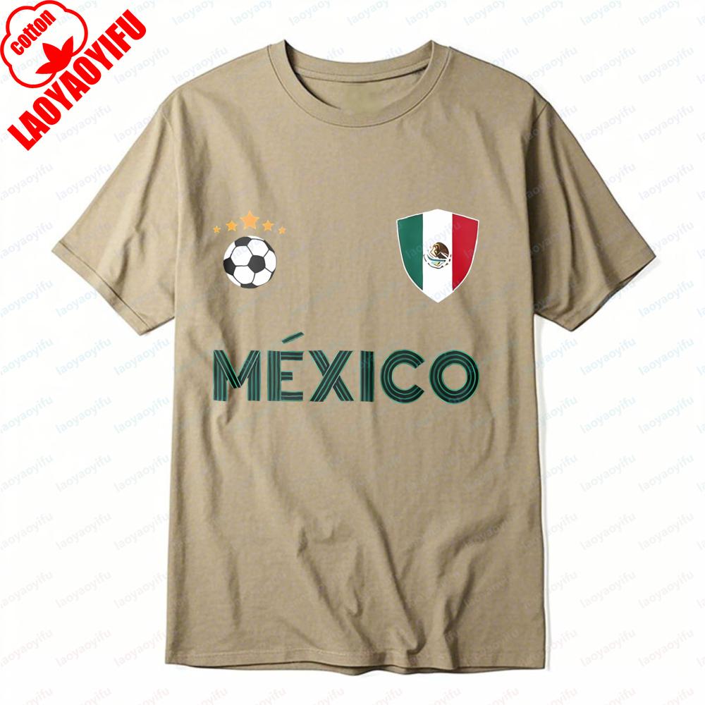 Mexico Football TShirt MÉXICO Print Mexican Fan Tops Sports Casual Attire Leisure Activewear Retro Trend Simple Mens Clothing