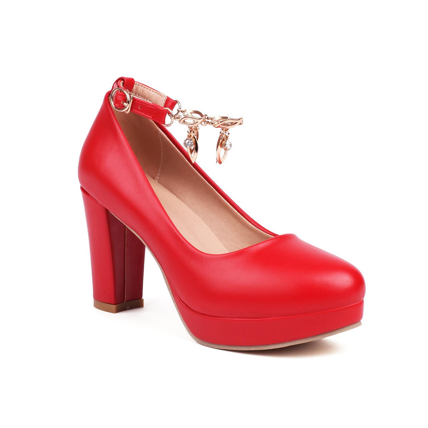 

Q/Женские туфли на высоком каблуке, простая и однотонная водонепроницаемая платформа, толстый каблук, большой размер, неглубокий горлышек, туфли с низким берцем 34 красный