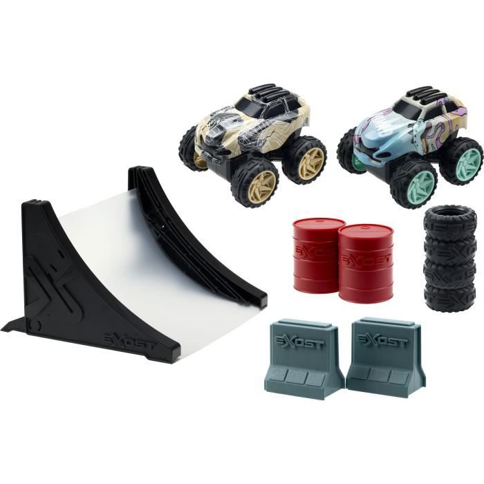 EXOST JUMP - Pack duo : 2 petites voitures à friction + accessoires - 8cm - Modèle aléatoire