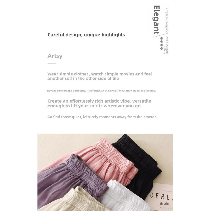 Vintage Embroidered Women's Wide-Leg Pants for Mothers, Summer Thin Elastic Waist Loose Casual Fashion Nine-Point Pants